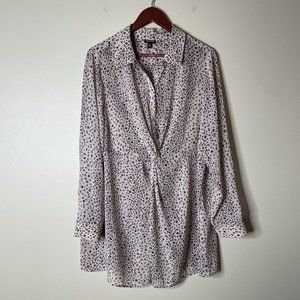 Torrid SZ 2 Beige Pink Leopard Print Half Button Twist Long Slv Tunic Shirt Top